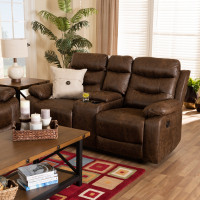 Baxton Studio RR5227-Dark Brown-Loveseat Baxton Studio Beasely Modern and Contemporary Distressed Brown Faux Leather Upholstered 2-Seater Reclining Loveseat